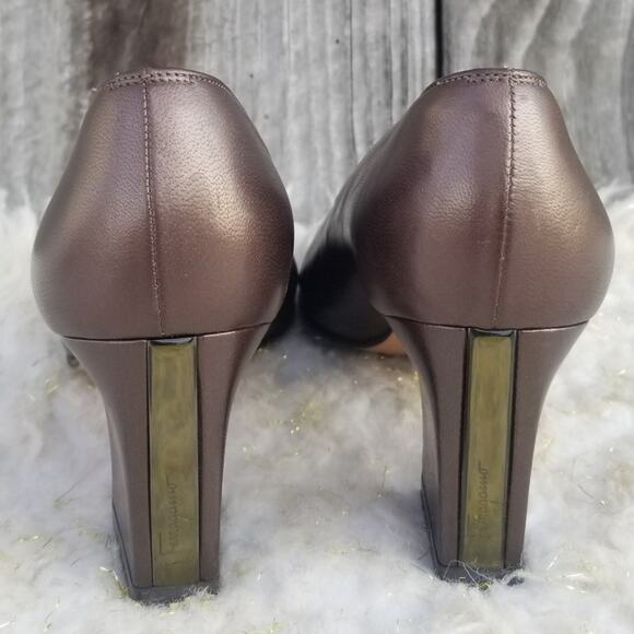 Ferragamo Pump Size 6 Brown Leather Heels Classic Vintage Italian Shoes VTG 80s - Picture 6 of 14
